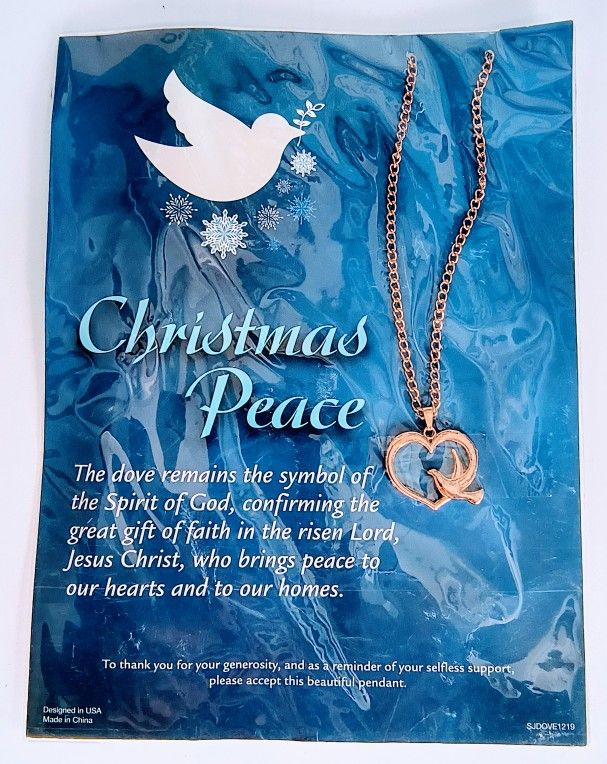 Gold Tone Christmas Peace Dove Heart Necklace Brings Peace to our Hearts & Homes