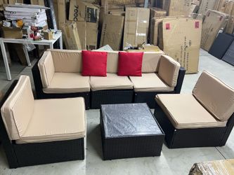6 Pieces Patio Furniture Set Outdoor Couch Wicker Sectional Sofa, Beige