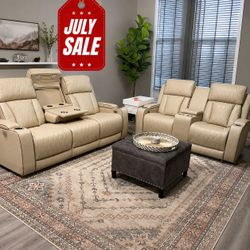 Modern power 2 piece reclining sofa and loveseat with led lighting