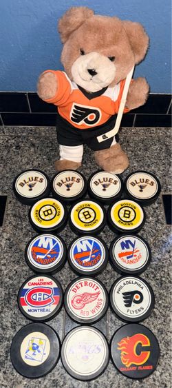Vintage NHL Hockey Puck Collection – 16 Pucks and Plush