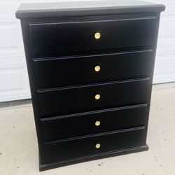 5 drawer All Wood Black Chest Dresser 