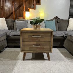 Wooden Nightstand 2 Drawers Mid Century Modern