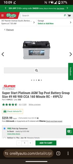 Super start platinum AGM 94rltj 01/26 year