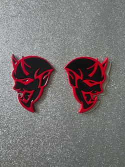 Dodge Demon Emblem Badge Set Red and Black