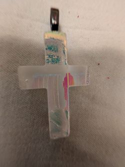 Handcrafted iridescent dichroic fused glass cross pendant