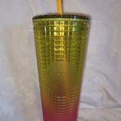 Starbucks summer GRID yellow and pink tumbler 