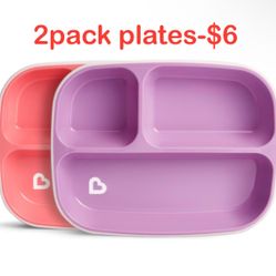 Munchkin Splash Divided Plates, 6 + Month, Pack Of 2, Assorted Colors,
