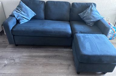 Blue couch with ottoman