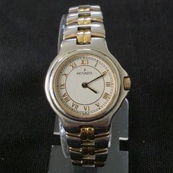 Movado Olympian Two Tone Roman Numerals 3J 26mm Quartz Watch Swiss Works 