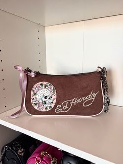 Custom Made Ed Hardy Shoulder Bag — Brown with Pink lining