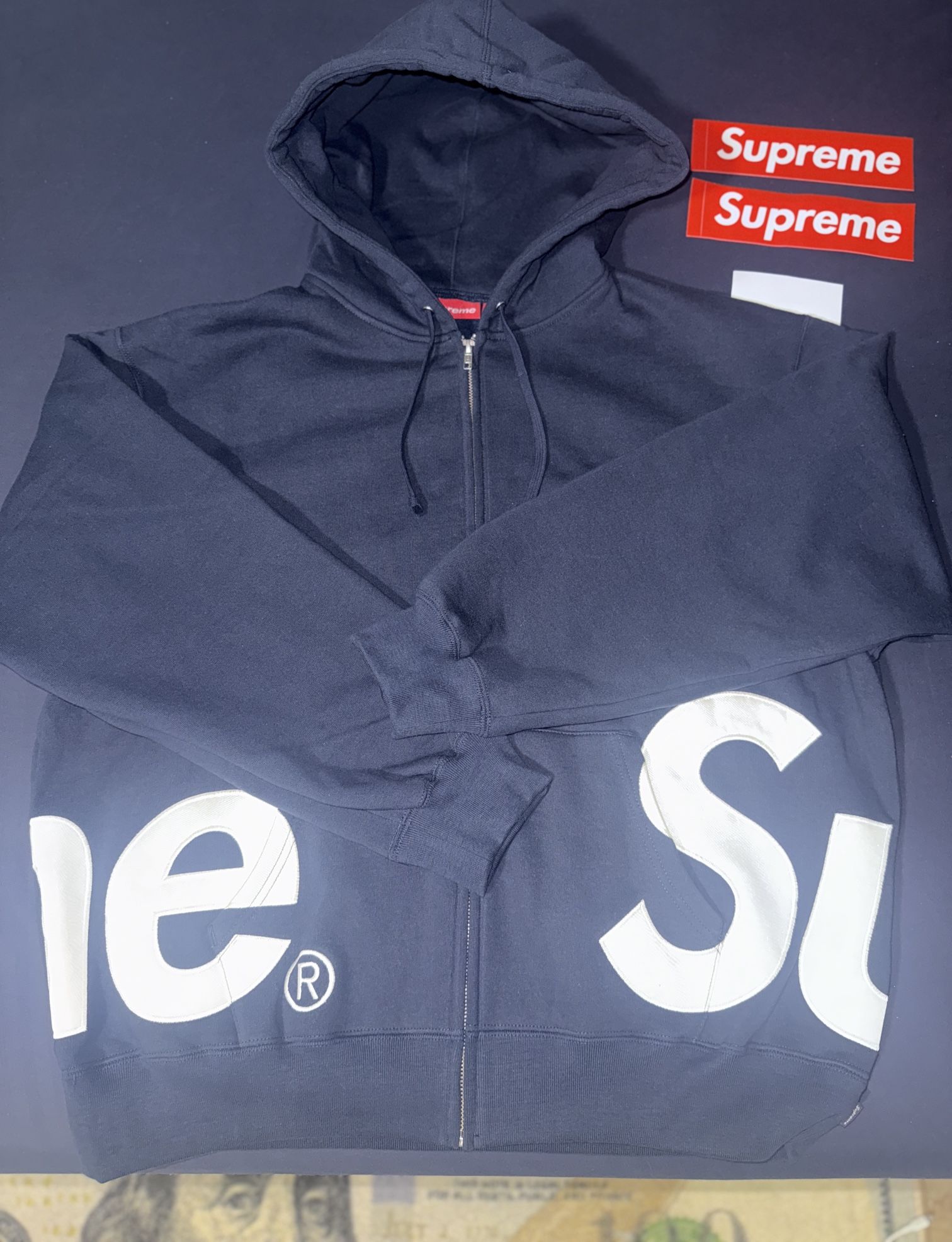 Supreme Big Logo Zip Up Hoodie Sweatshirt L