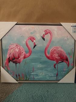 Framed Flamingo Canvas Wall Art