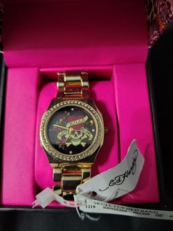 Ed Hardy gold tone watch