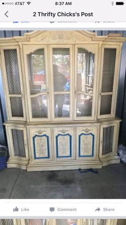 Vintage white wash breakfront