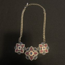 17.5” Jeweled Pendant Gold Toned Necklace