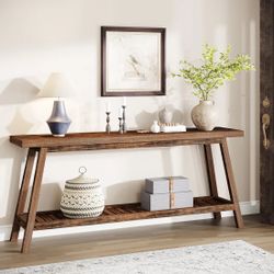 Farmhouse Console Table, 70.9" Entryway Table 2-Tier Sofa Table