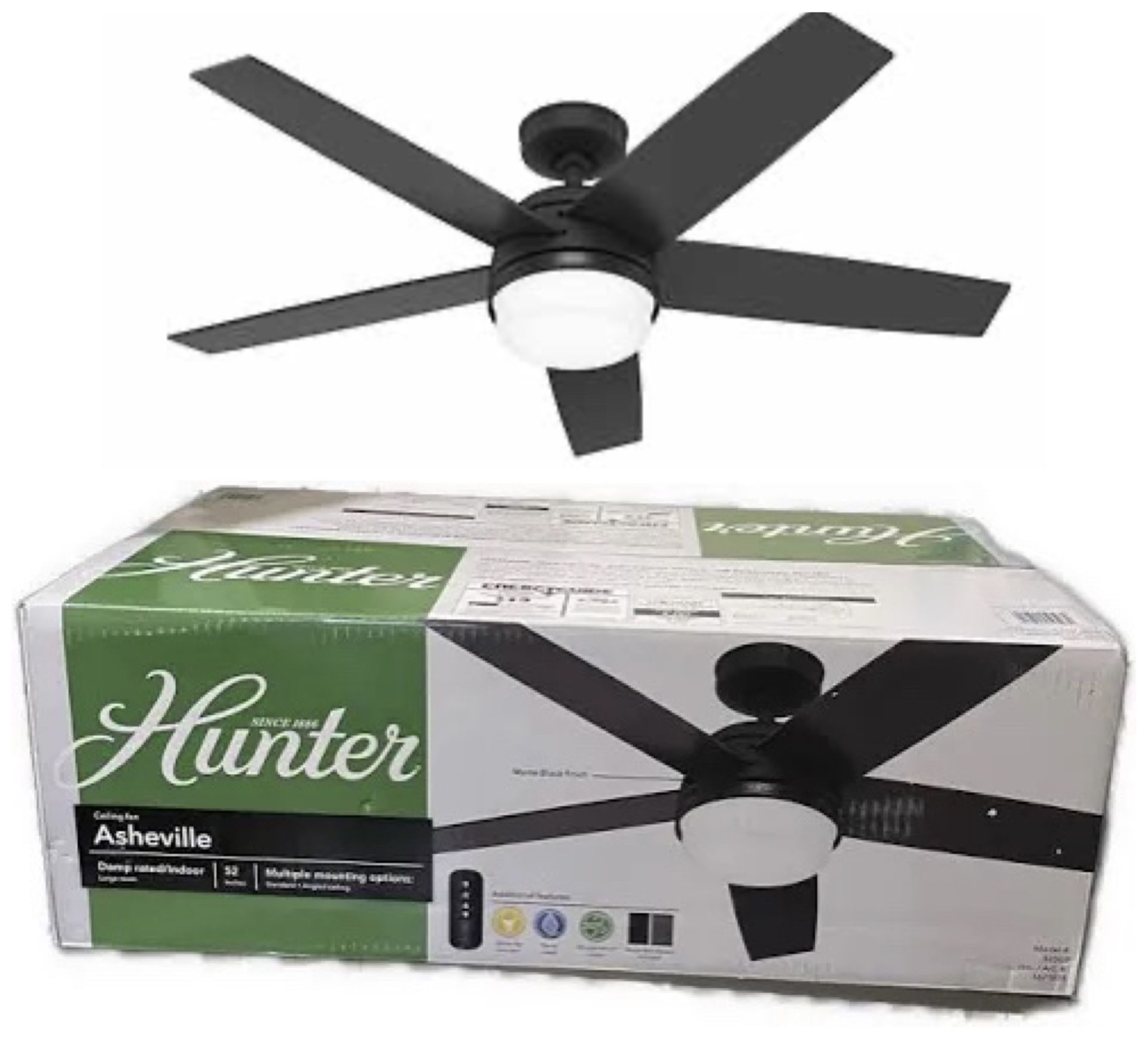 Hunter Asheville 52” Smart Ceiling Fan with Remote & LED Light Kit