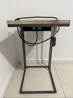C-shaped Side Table With Power Outlets And USB Ports