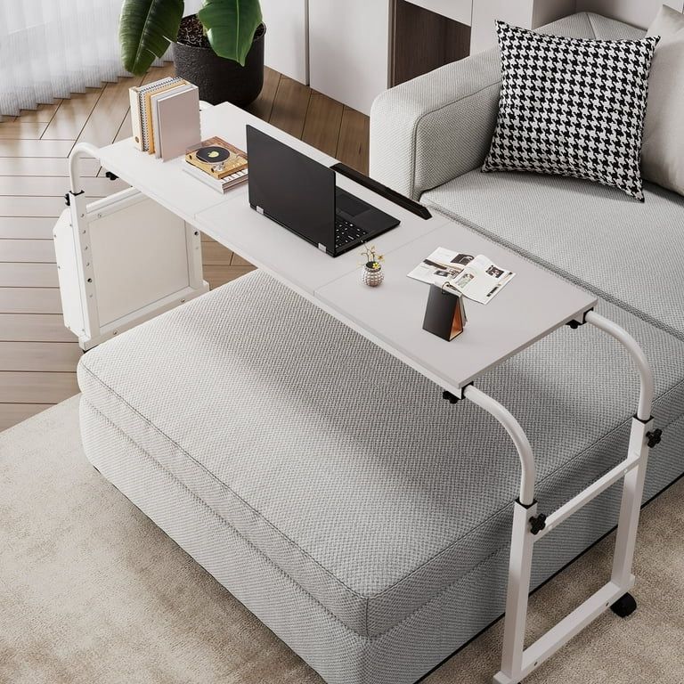 Overbed Table with Wheels Height Adjustable Moblie Hospital Over Bed Table with 65° Tiltable Stand