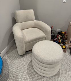 Crate & Barrel Snoozer Nursery Swivel Glider With Storage Ottoman