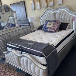 Queen Bed Room Set ( Includes Queen Bed Frame, Dresser, Mirror, 1 Night Stand) ON SALE