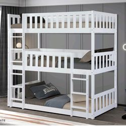 Twin Triple Bunk Bed Frame Color Espresso Or White 