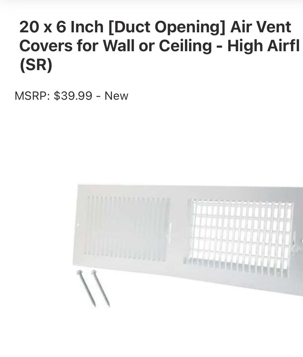 20 X 6 Inch Duct Air Vent Cover For Wall Or Ceiling