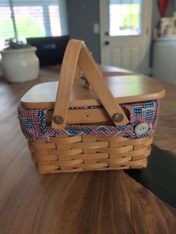 Longaberger Woven Wood Basket with Patriotic Liner