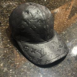 Louis Vuitton, black embroidered leather hat