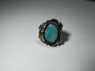 Vintage Sterling Silver Turquoise Statement Ring  size 7.5 - Southwestern Boho Native Style Jewelry - Artisan Estate Piece