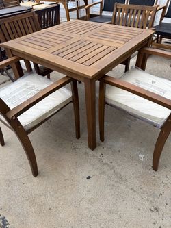 Outdoor Dining Set with Beige Cushion for Patio Garden Backyard 4-Armchairs and Table