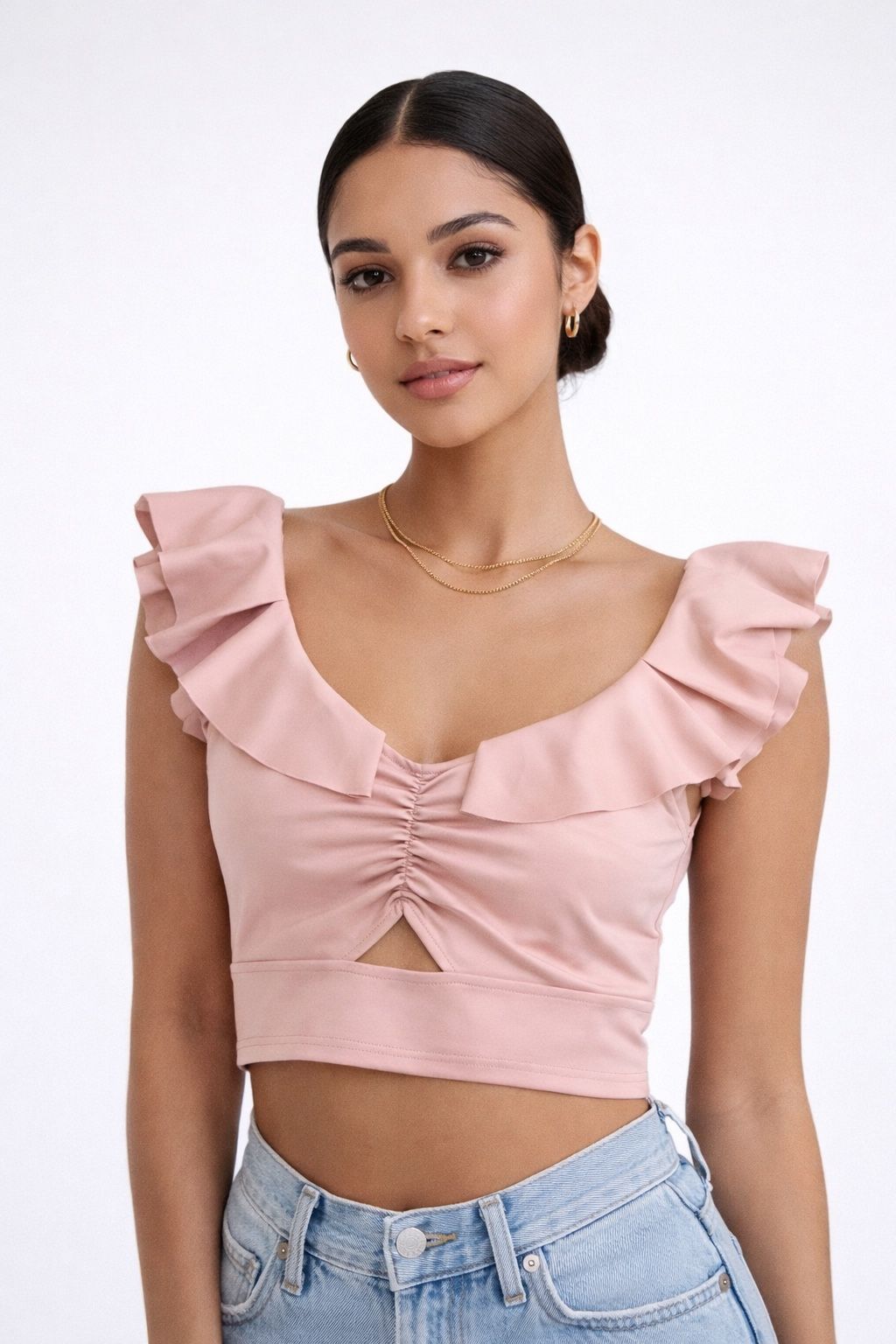Crop Top - Sleeveless Ruffle