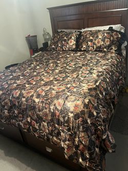 Wood Queen storage bed and dresser