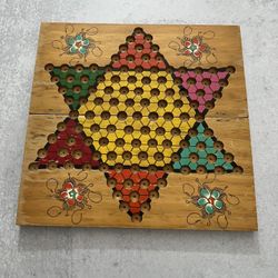 Vintage Wooden Chinese Checkers Board Game - Folds Up