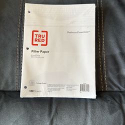 New Sealed 120 Sheets Tru Red 8” x 10.5” Lined College Ruled Filler Binder Paper 