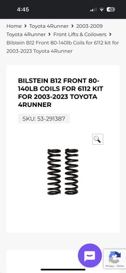Bilstein 6112 Front Springs - 4Runner