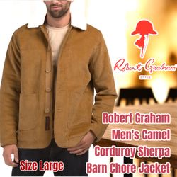 Robert Graham Corduroy Jacket Barn Chore Coat Removable Collar Size Large, (Camel) New With Tags 