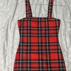 Shein Short Plaid Red Dress w/small slit