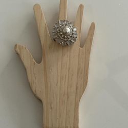 New | Indian Luxury Grey/Silver Pearl AD Adjustable Ring