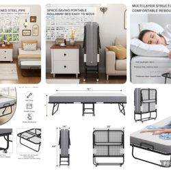 Full Size 75"x38" Folding Bed with Mattress for Adult - Extra Large and Extra Wide Folding Bed for Comfortable Sleep in a Spacious Space (75"×38")  Ov