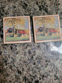 Set of 2 Highland Graphics Inc. Stone Art The Absorbent Coasters Farmhouse Cottagecore
