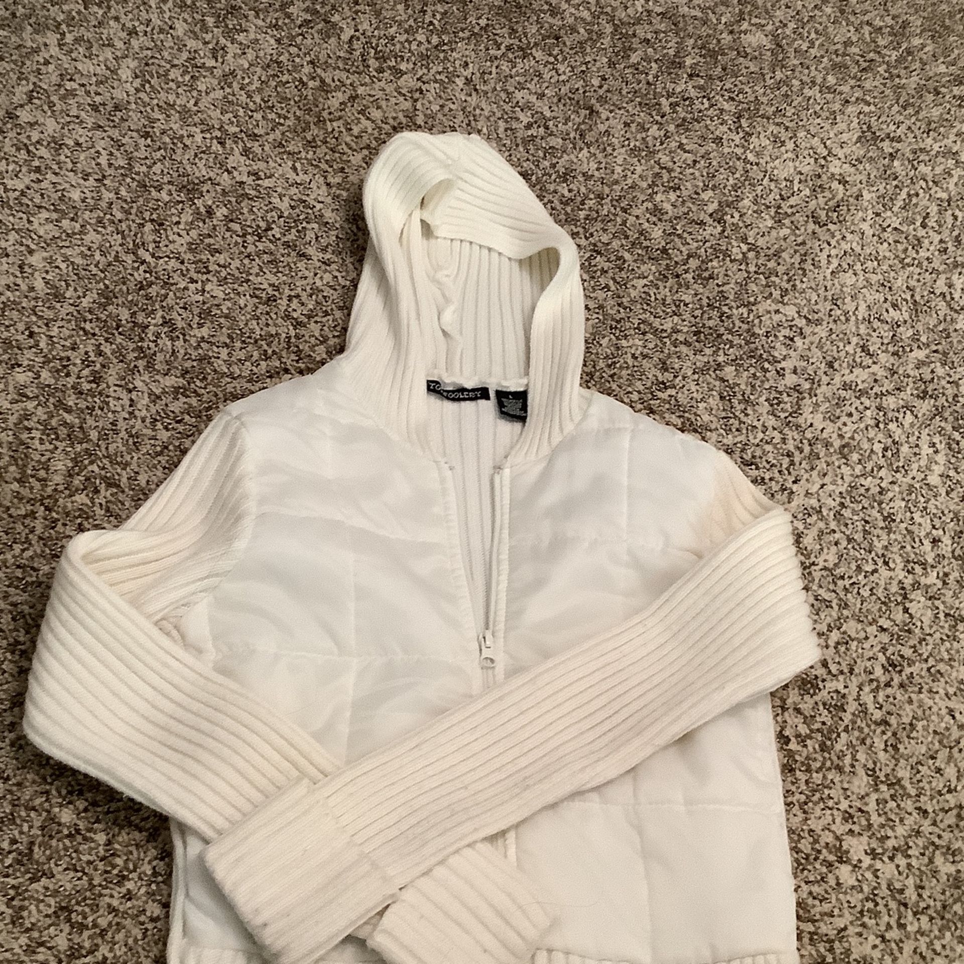 sweater with attached puffer vest white