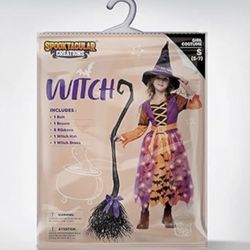 Spooktacular Creations Light Up Polka Dot Witch Tutu Costume for Girls, Starry Witch Dress with Magic Hat and Broom size S 5-7 years