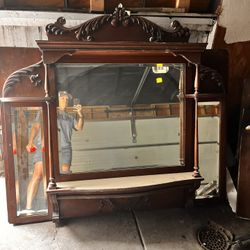 Vintage Fireplace Mantle Top /w  Mirror 