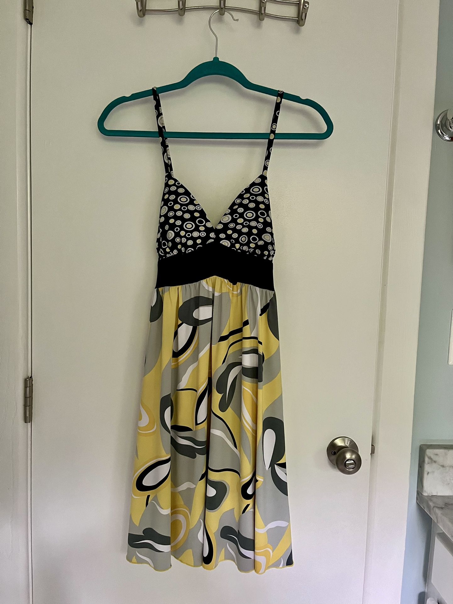 My Michelle adorable lemon yellow, black and white summer sun dress polyester, and spandex 