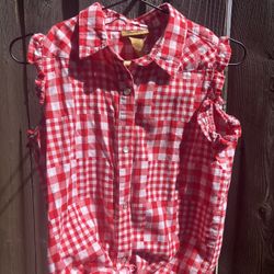 Gingham Sleeveless Button Up Blouse ( Wrangler )