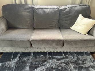 Gray Fabric Sofa Set with Nailhead Trim