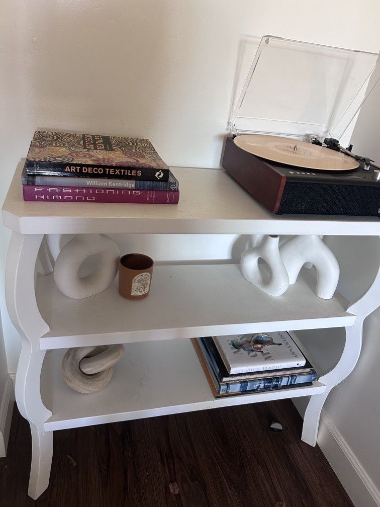 White 3-Tier Console / Bookshelf - Curved Design - Great Condition