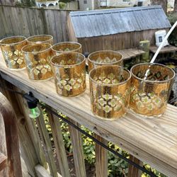 Gorgeous Vintage MCM Culver Set Of 8 Old Fashion Valencia 22k Gold Low Ball Glasses. 