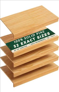 Solid Pine Wire Shelf Covers, 12" D x 28" L, Tool-Free Pantry Rack